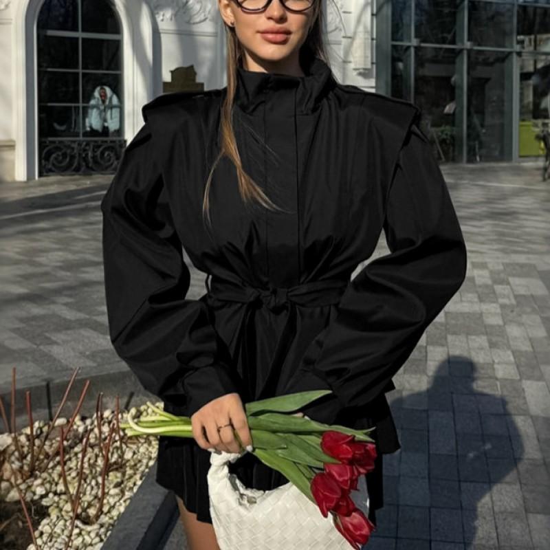 Женская объемная ветровка-пальто с воротником-стойкой, поясом на талии, средней длины, зимняя верхняя одежда, свободный крой