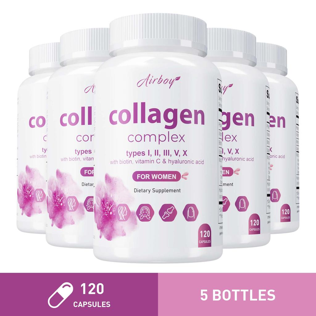 Collagen capsules containing biotin, vitamin C, and hyaluronic acid help maintain skin elasticity and support healthy hair, nails, and joints.