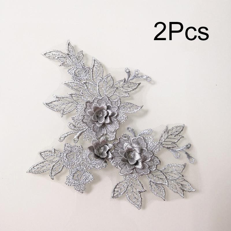 2Pcs Sewing Motif Fabric Craft Hollowed Out Dress Decoration Flower Embroidered Trim Wedding Bridal Lace Applique DIY Patches