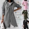 Autumn and Winter Women Fashion Long Sleeve Cardigan Hoodies Jacket Casual Zip-up Asymmetric Hem Coat Solid Color Outwear