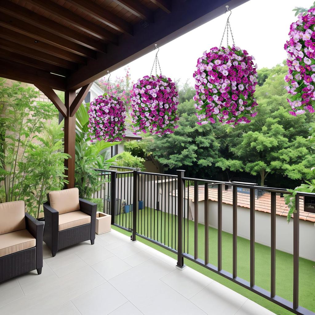 Hanging Baskets with Artificial Flowers for Plants Outdoor Indoor, Faux Silk Morning Glory Vines, Faux Green Plant Arrangement