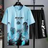 Летний Повседневный Мужской Комплект Манга Граффити Футболки Т-shirt+шорты 2-предметный Удобные и Дышащие Комплекты