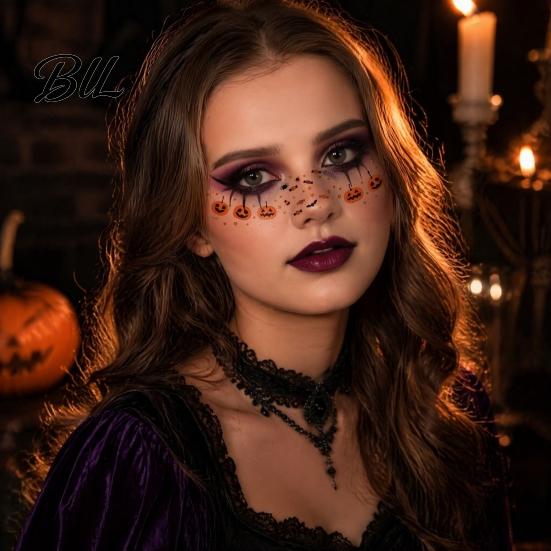 Halloween Party Supplies Tattoo Stickers, Temporary Face Decals for Makeup, Art Kids Waterproof Pumpkin Bat Bloodstain Adults Easy Application