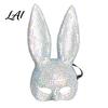 New Year Eve Party Mask Disco Mirror Rhinestone Rabbit Mask Sparkly Glitter Bunny Face Sexy Ear for Halloween Party Shiny Reflective Festive Cosplay