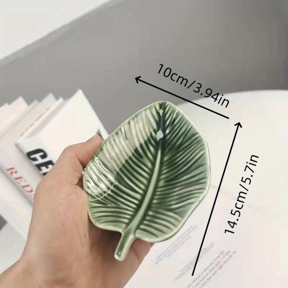 Green Ceramic Leaf Jewelry Dish INS Jewelry Display Tray Dish Holder Soap Dish Christmas Gift