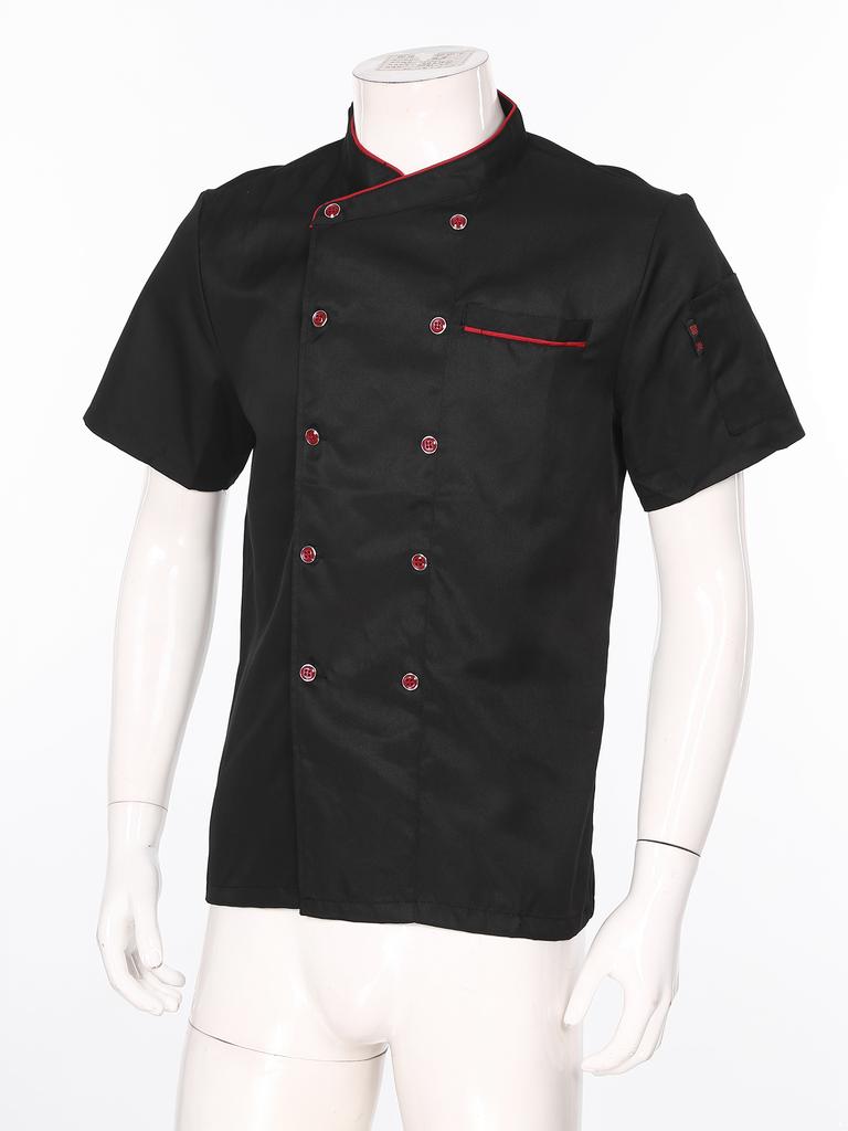 Mens Womens Unisex Chef Coat Double Breasted Design Contrast Color Trimming Cook Jacket Kitchen Uniform