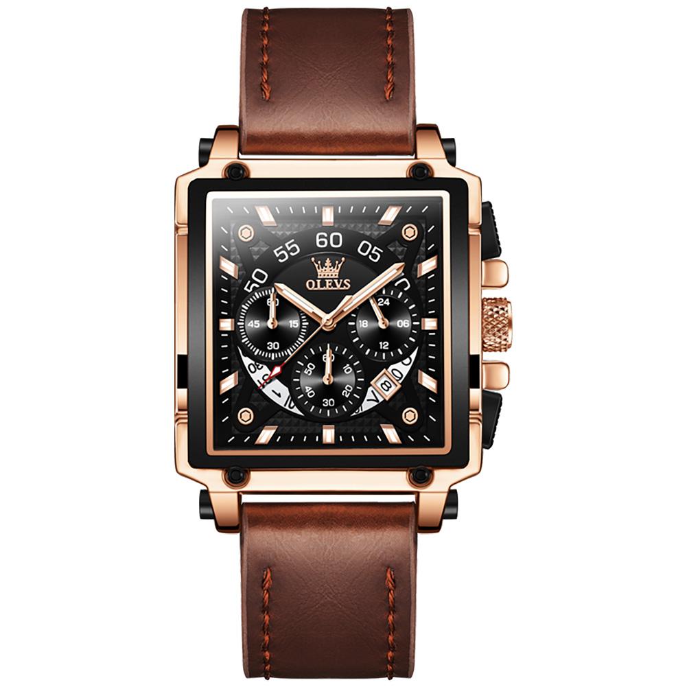 OLEVS  9919  Oem logo Band Classic Reloj Genuine Leather Calendar Multifunctional Chronograph Watch Square Quartz Watch for Man
