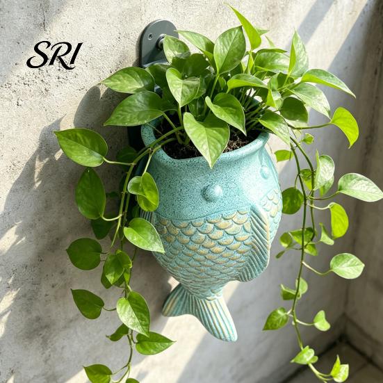 Ivy Wall Planter Fish Shape Mounted Hanging Flower Pot Indoor Outdoor Decorative for Balcony Patio Garden