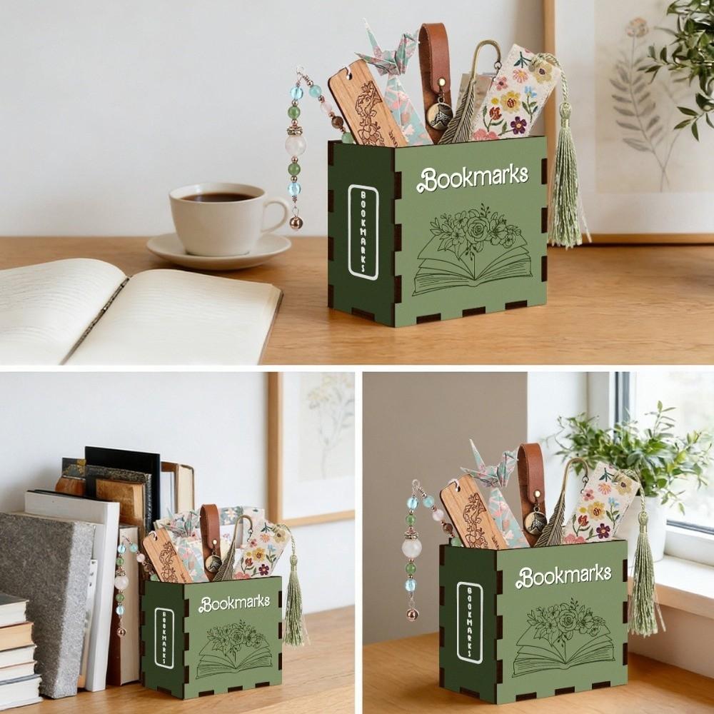Wood Bookmark Storage Box Printed Pattern Desktop Storage Box Desktop Organization