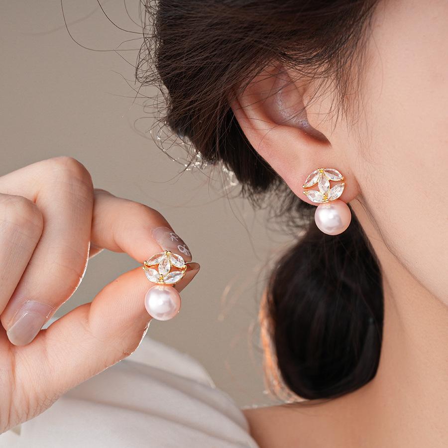 Silver Needle Super Fairy Elegant Bow Flower Stud Earrings French Light Luxury Earrings Literary Style Sweet Versatile Earrings