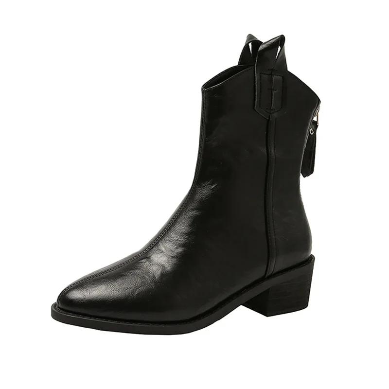Остроносые массивные женские ботильоны, элегантные кожаные туфли на среднем каблуке 2025 года, модные зимние туфли-лодочки, классические готические туфли Botas De Mujer