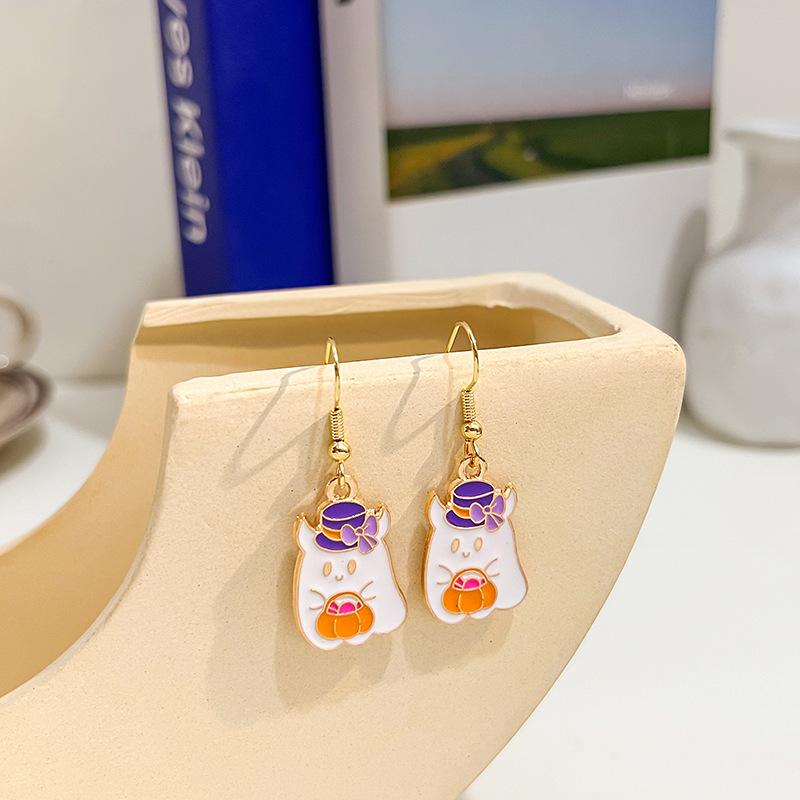 2022 Cartoon Cute Oil Drop Bat Holiday Cartoon Character Ear Hook Personality Earrings Earrings