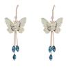 Серьги с голубыми кристаллами и бабочкой с кисточками и цирконом