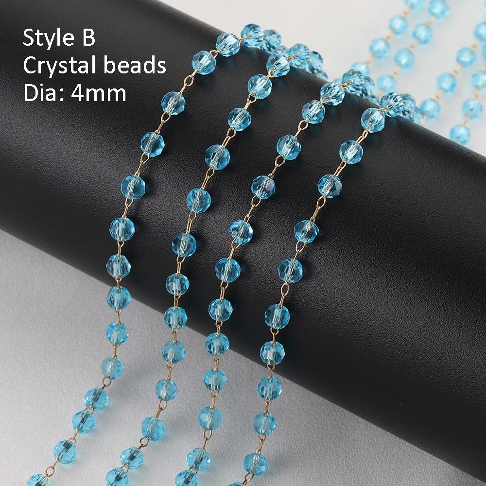 1Meter Colorful Glass Ball Beaded Chain Crystal Beads Necklace Body Chain Accessories for Jewelry Making Components DIY Supplies