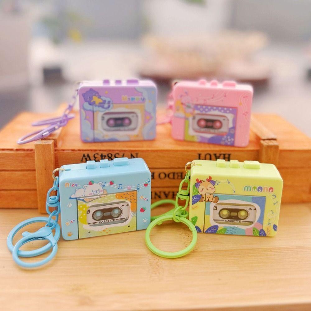 With music Retro Tape Recorder Keychain Recordable Recording Music Box Pendant Couple