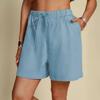 Summer Cotton and Linen Solid Color Loose Casual Elastic Waist Lace-up Shorts Women