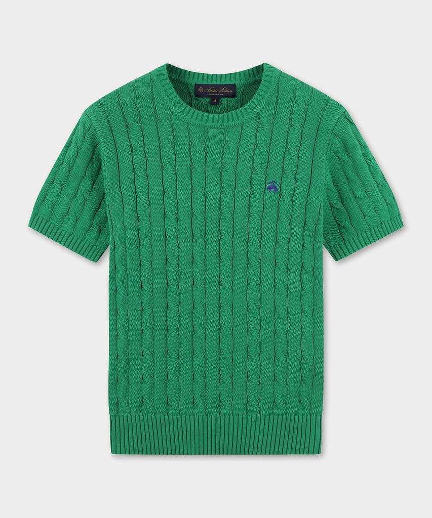 BROOKS BROTHERS [Women'S] Cotton Cable Crew Neck Short Sleeve Sweater (Green) (Bbwrwb201Aifm)