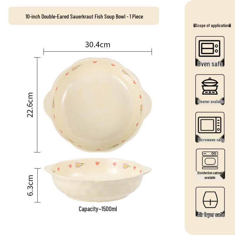 Керамический набор столовой посуды «Кремовая глициния»: Миска для риса, Суповая миска, Круглые и Глубокие тарелки