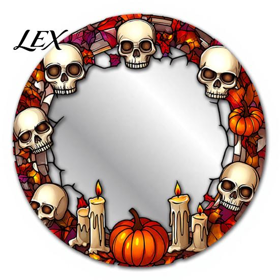 Spider Web Mirror Wall Art Halloween Decorative Stickers with Spiders/Skeletons/Pumpkins, Retro Hanging Spooky Skeleton Ornament, Lightweight for Home
