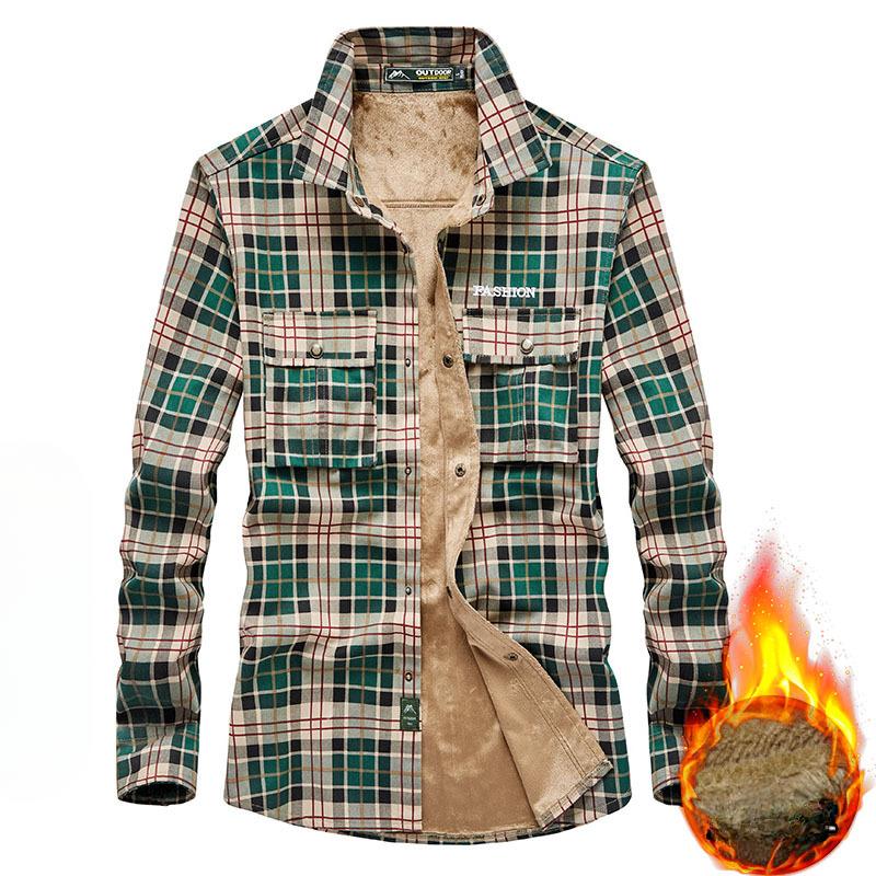 Men's Fleece Thickened Plaid Shirt Large Size Long Sleeve Casual Plaid Shirt Men's Jacket