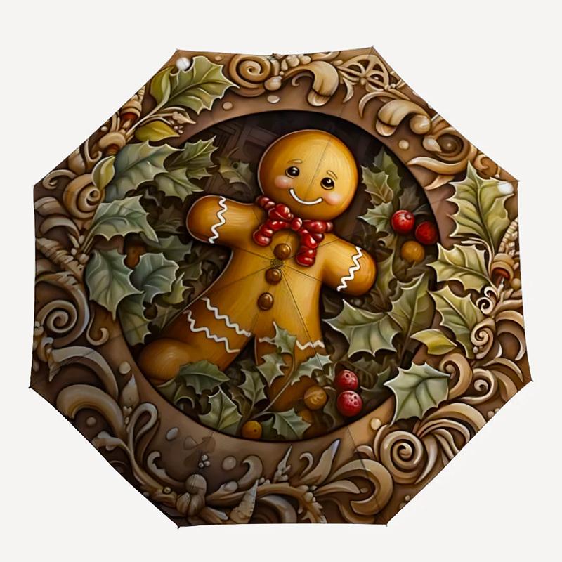1pc Gingerbread Man Automatic Opening/Closing Folding Umbrella with 8 Ribs,Portable Sunshade Umbrella Birthday and Holiday gifts yy251231121