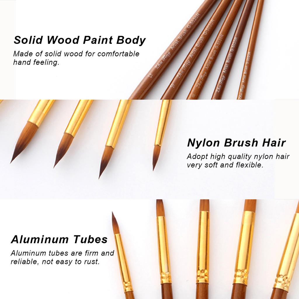 Набор кистей из 5 шт., кисти с круглым заостренным кончиком и нейлоновым ворсом для художественной акриловой акварели