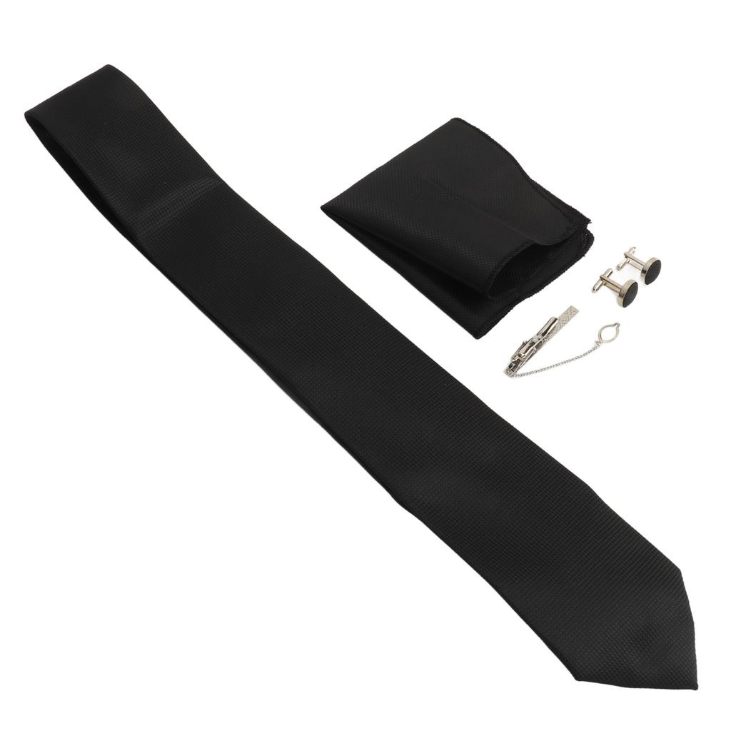 Men Gift Tie Set Silky Necktie Tie Clip Soft Lightweight Pocket Square Cufflink Set 8cm Width for