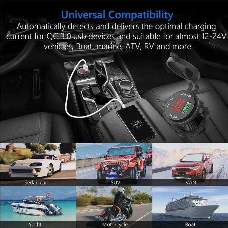 Автомобильная розетка USB с быстрой зарядкой 3.0, водонепроницаемая, 12В/24В, QC3.0 USB, розетка для зарядки аксессуаров телефона в автомобиле