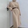 Французское вязаное платье, женское осенне-зимнее шерстяное платье средней длины с высоким воротником, женское однотонное платье-свитер с длинными рукавами, женские топы