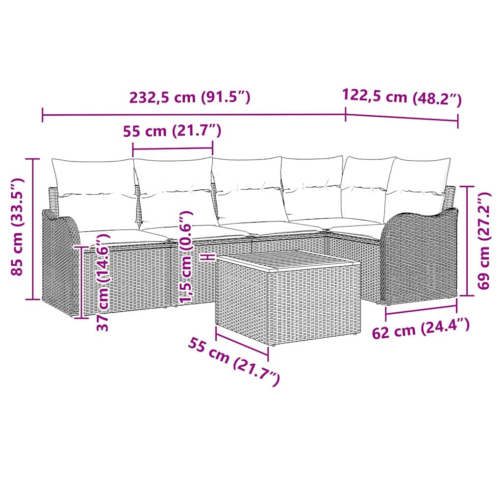 Garden Sofa Set with Storage 6 pcs Black Poly Rattan