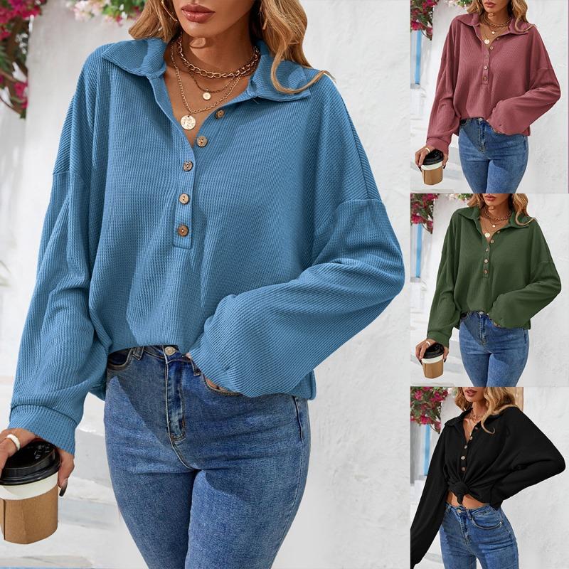 Women S Solid Color Long Sleeve Collared T Shirt