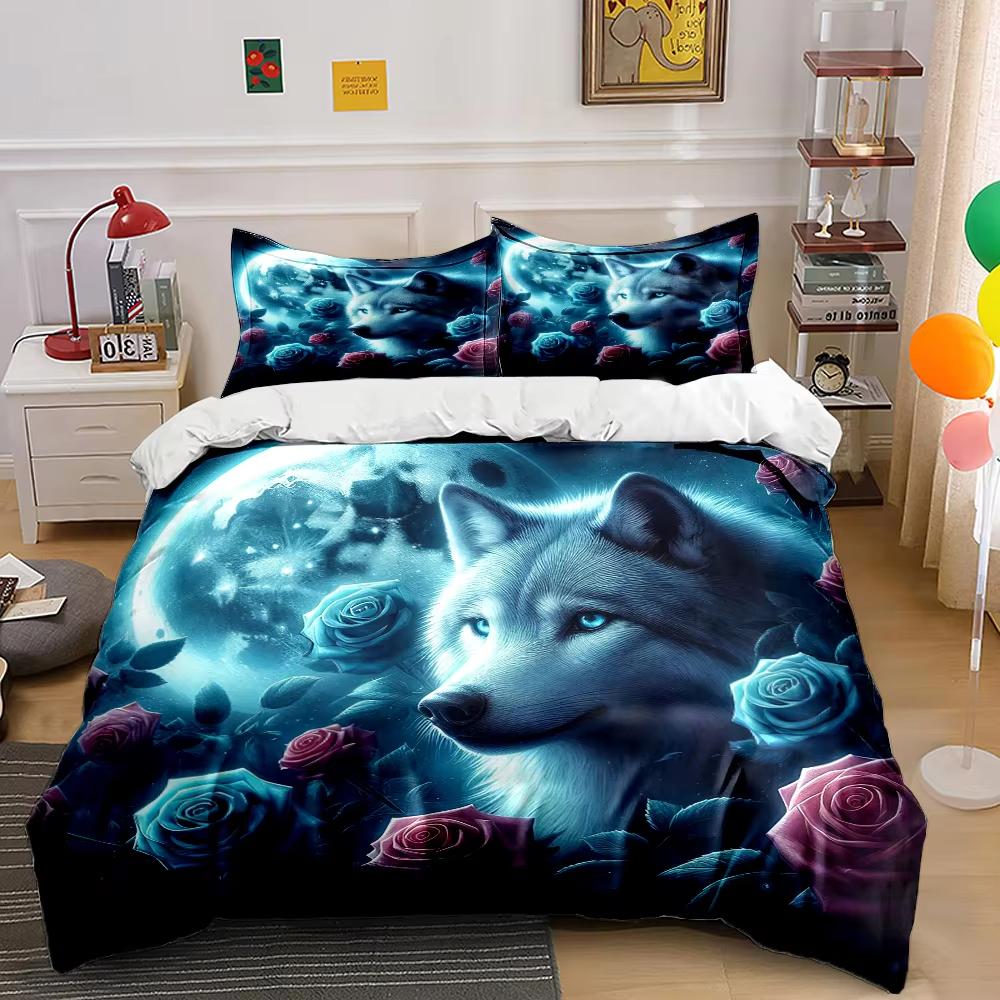 Wolf And Rose Print Duvet Cover Queen King Sports Lover Bedding Set Adult Kids Room Decor 3 Pcs With 2 Pillowcases No Quilt