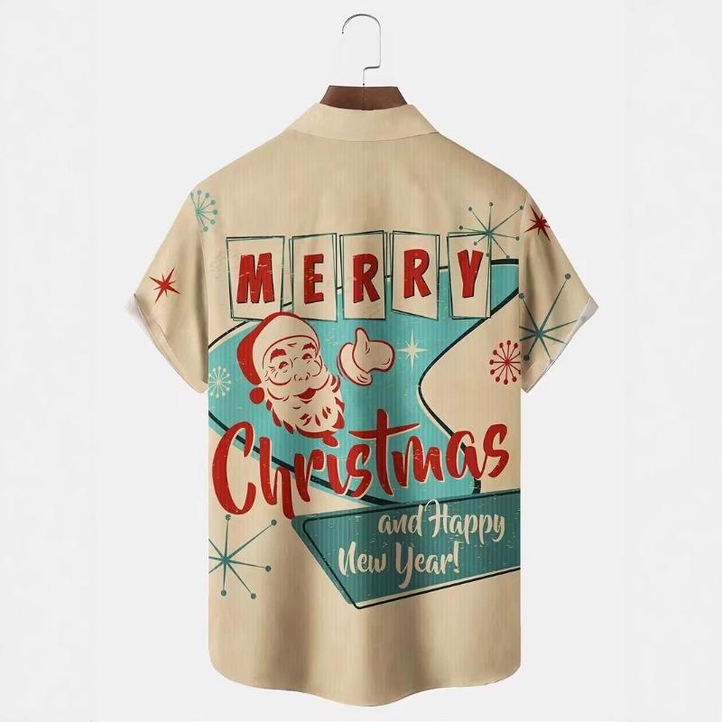 Осенне-зимняя мужская рубашка с коротким рукавом, новогодняя рождественская рубашка с цифровой печатью, топ, мужская повседневная рубашка