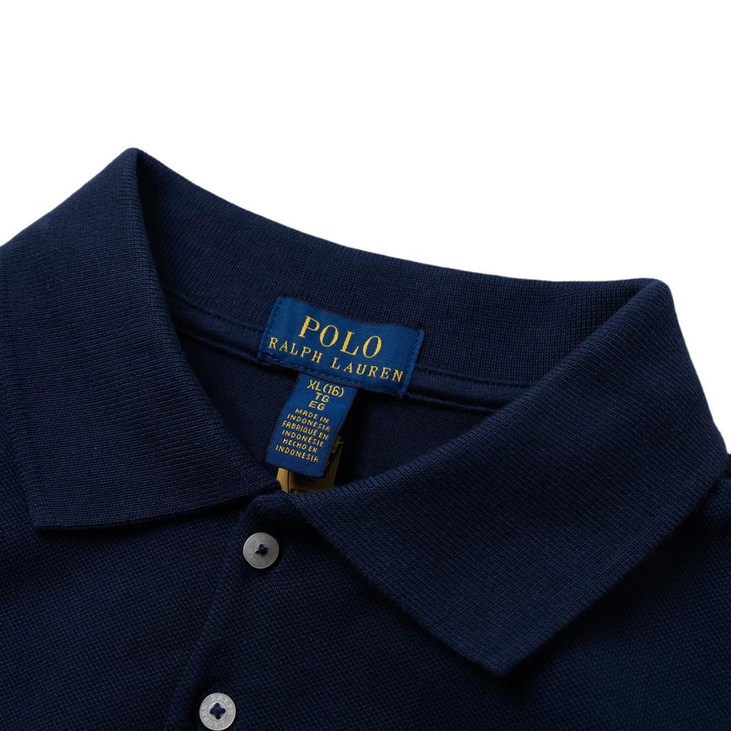 Платье женское Polo Ralph Lauren однотонное плиссированное сетчатое с воротником поло с заниженной талией и длинными рукавами темно-синее 313950842-003