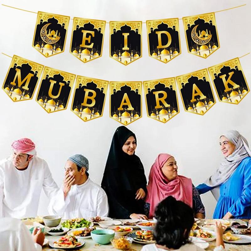 Ид Мубарак Подвесной Флаг Рамадан Баннер Ид Мубарак Настенное Украшение Подвеска Исламский Мусульманский Баннер Дом Сад Двор Подвесной Флаг
