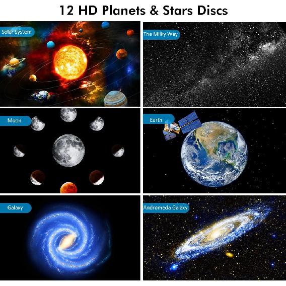 Star Projector, Planetarium Light Galaxy Projector, Night Light with 13 Replacement Discs, Large Projection Area, HD Image with Solar System