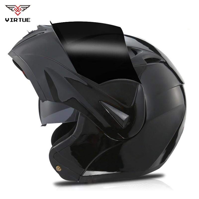 VIRTUE Full Face Motorcycle Helmet With Dual Lens Carbon Fiber Style Decal ABS Shell Flip-Up Design Adult Riders