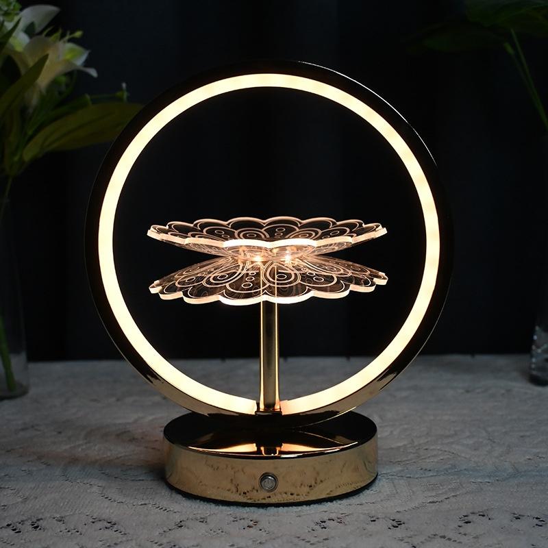 Chinese Style Table Lamp Bedroom Bedside Lamp Simple High-end Ornaments Creative Peony Small Night Light LED Decorative Built-in