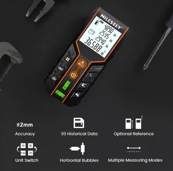 Mileseey Лазерный дальномер D2 Laser Trena Высококачественная лазерная рулетка 40M 60M 80M 100M 120M Измерительная лента