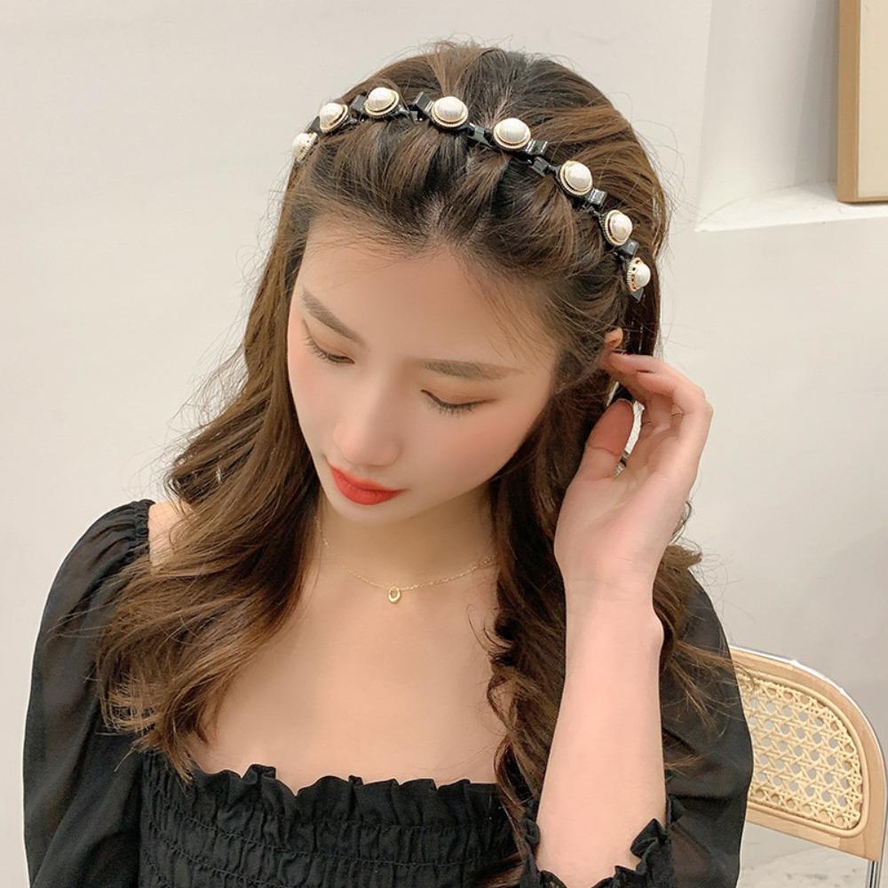 Pearl Braided Tools Hairband Flower Hair Toothed Headband Lazy Girls Hair Braider Hair Hoops Women