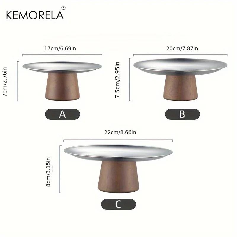 WIKHOSTAR Rust-proof Steel Cake Tray Wooden Base Fruit Display Plate Dessert Plate Dining Table Home Decoration Ornaments