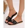 Women's New Fashion Slippers, Classic Temperament, Versatile Solid Color, Metal Decoration Square Head Flat Sandals