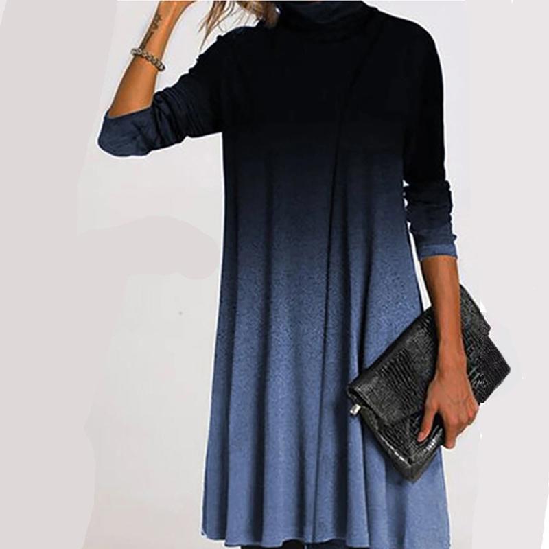 Зимняя водолазка, теплая винтажная женская одежда с принтом, элегантные лоскутные платья с длинными рукавами, женские повседневные свободные платья