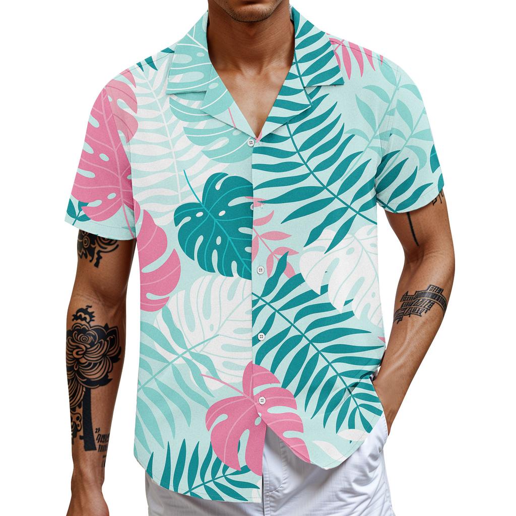 Men'S Casual Loose Short Sleeved Shirt Fashion Printed Shirt Top