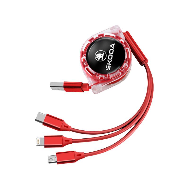 wsmrp6 Car pendant 3 In 1 Fast Charger USB Data Cable Car Accessories For Skoda Octavia Kodiaq Fabia Superb Karoq Yeti Rapid Mk3 A4 1