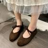 Fashion Casual Flat Shoes Women's Round Toe Shallow Suede Front Lace-up Soft Sole Anti-slip Wear-resistant Low-top Single Shoes