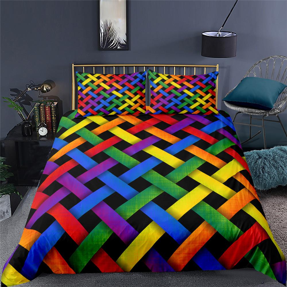 Colorful Weave Bedding Set Rainbow Psychedelic King Queen Double Duvet Cover 3D Geometric Comforter Cover Microfiber Quilt Cover