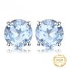 Round 2ct Genuine Blue Topaz 925 Sterling Silver Stud Earrings for Women Fashion Gemstone Jewelry Anniversary Gift
