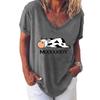 Fashion Spring Cow Print Blouses Short Sleeved V-Neck T Shirts Casual