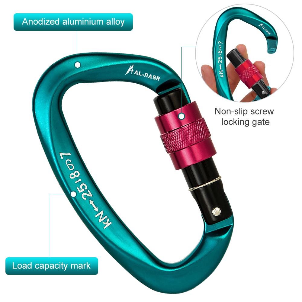 25KN Professional Climbing Carabiner Screw Locking Gate Carabiner Heavy Duty D-shape Climbing